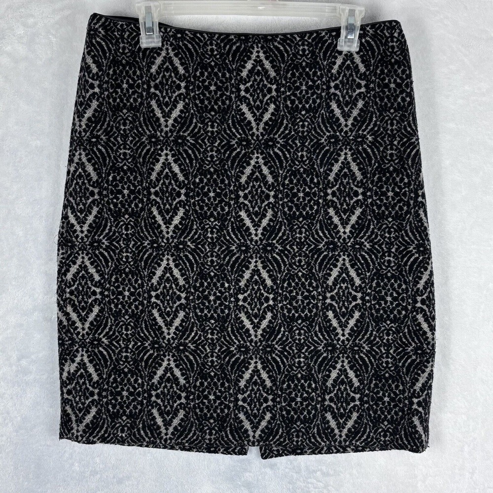 TALBOTS Women's Black White Geometric‎ Skirt Embroidered Lined Size 12P